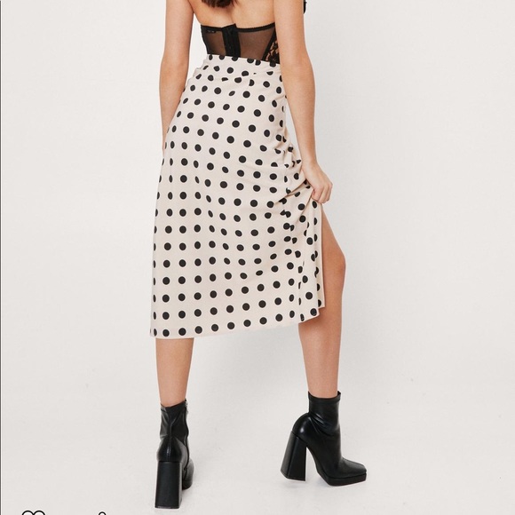 Polka Dot Split Front High Waisted Midi Sk… - Picture 4 of 5